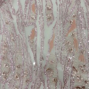 2yds Pink + Peach sequin embroidered mesh